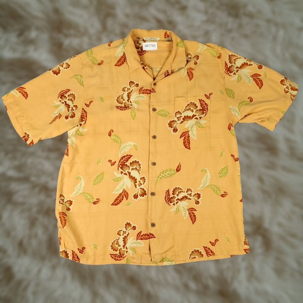 Tommy Bahama Tommy Bahama Shirt Mens Large Orange Floral Silk Hawaiian Button Up Short Sleeve Shirt Size US L / EU 52-54 / 3 - 1 Thumbnail