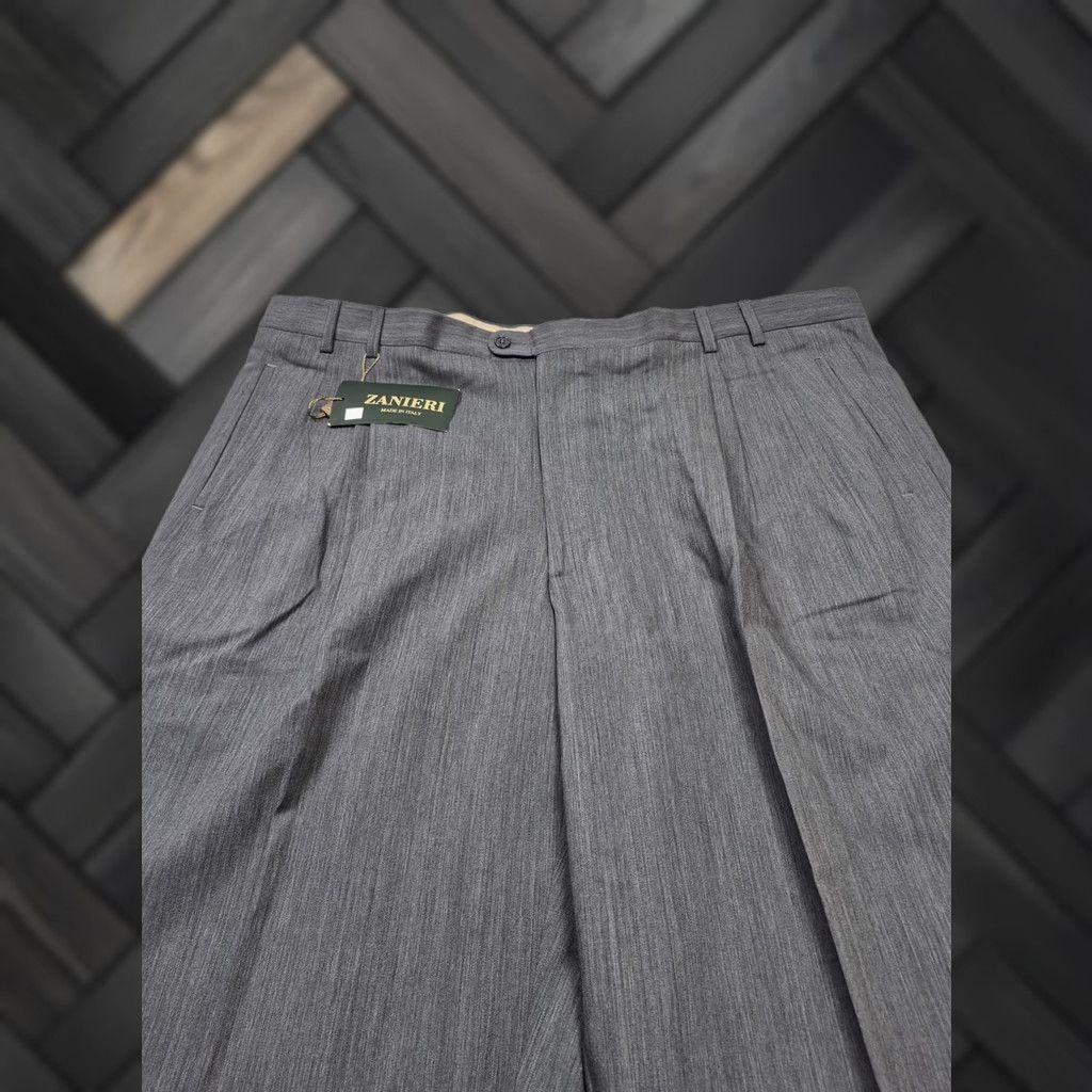 Vintage VTG Zanieri Dress Pants Mens 40x36 Gray Wool Pleated Straight Super 100s Italy Size US 30 / EU 46 - 1 Thumbnail