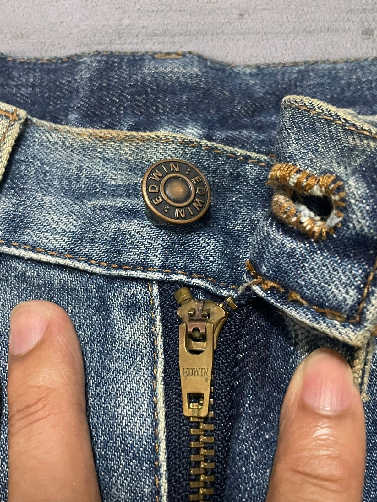 Edwin Vintage Edwin 503 Bootcut Distressed Blue Wash Bleach Jeans Size 29" - 10 Thumbnail