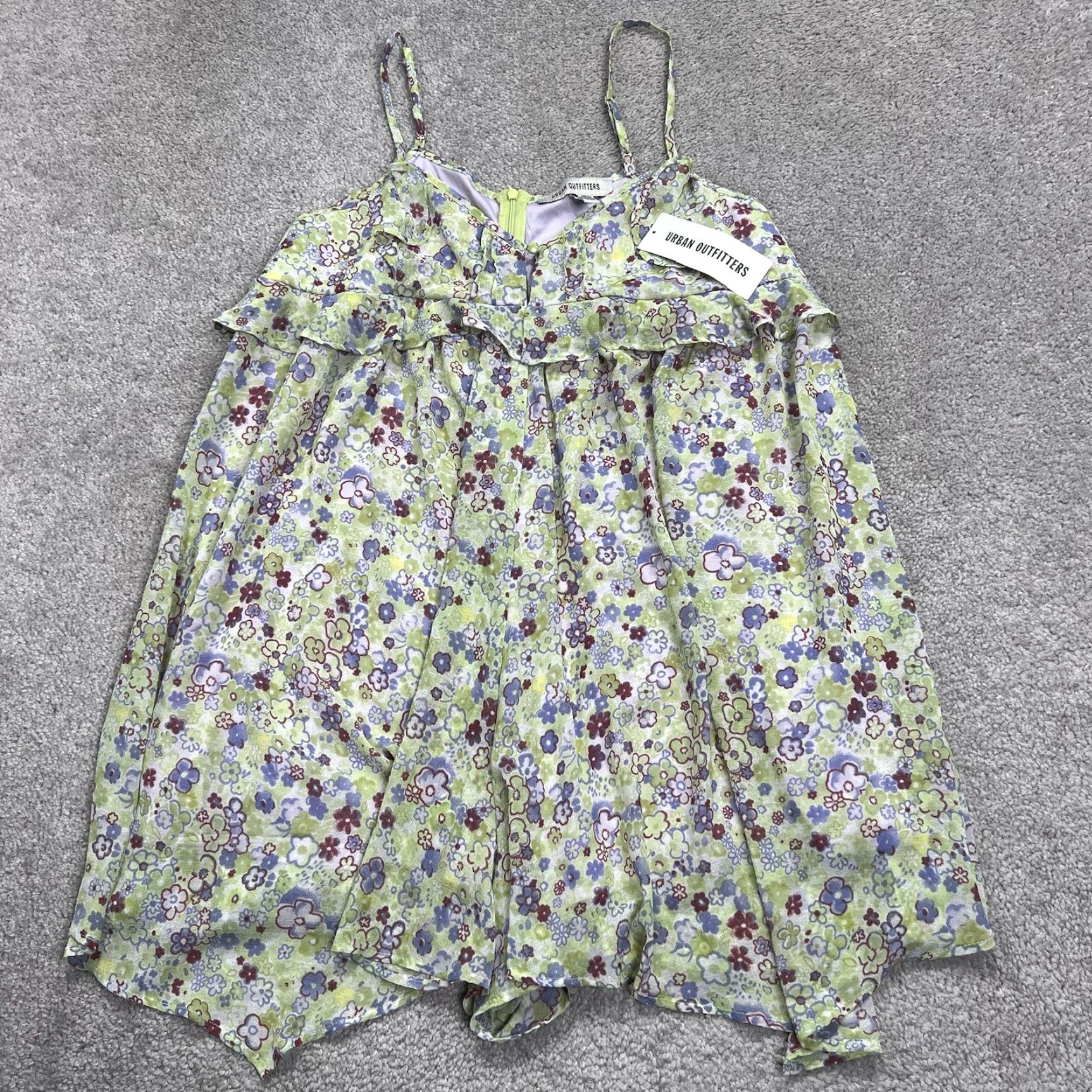 Urban Outfitters Urban Outfitters Romper Women Large Green Purple Floral Lined Short Festival NWT Zip Back Bohemian Spring Summer Size 36" / US 14 / IT 50 - 2 Thumbnail