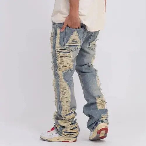 Jean Ripped frayed hole blue washed baggy trousers jeans Size US 32 / EU 48 - 4 Thumbnail