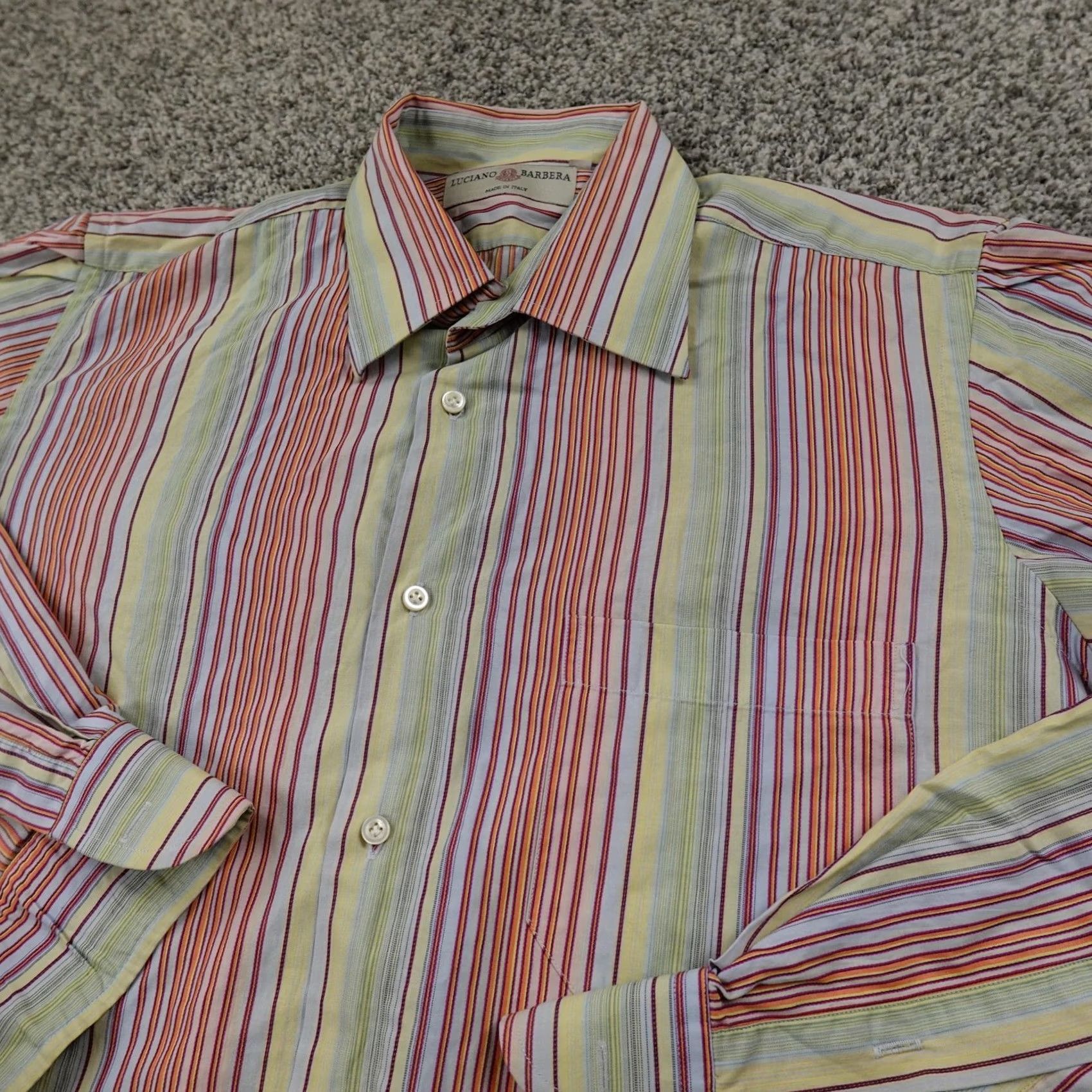 Luciano Barbera Luciano Barbera Shirt Mens Large Striped Button Up Long Sleeve Italy Dress Classic Colorful Fun Size 42R - 2 Thumbnail