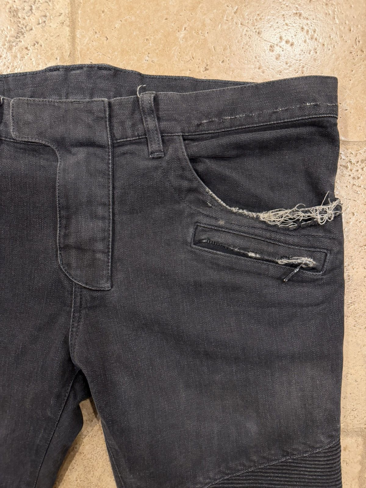Balmain Balmain Moto Biker Distressed Stone Dark Gray Denim Jeans Size US 36 / EU 52 - 4 Thumbnail