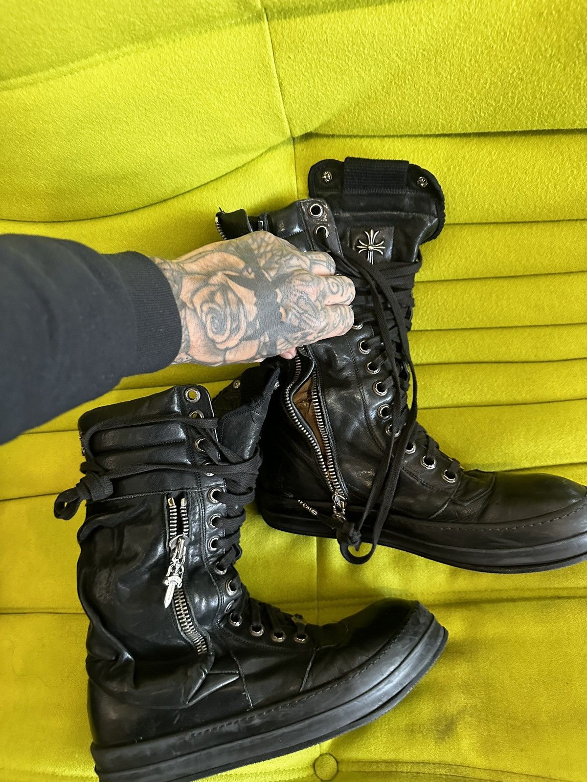 Chrome Hearts × Rick Owens CHROME HEARTS x RICK OWENS CARGO BASKETS CROSS SNEAKERS Size US 11 / EU 44 - 1 Thumbnail
