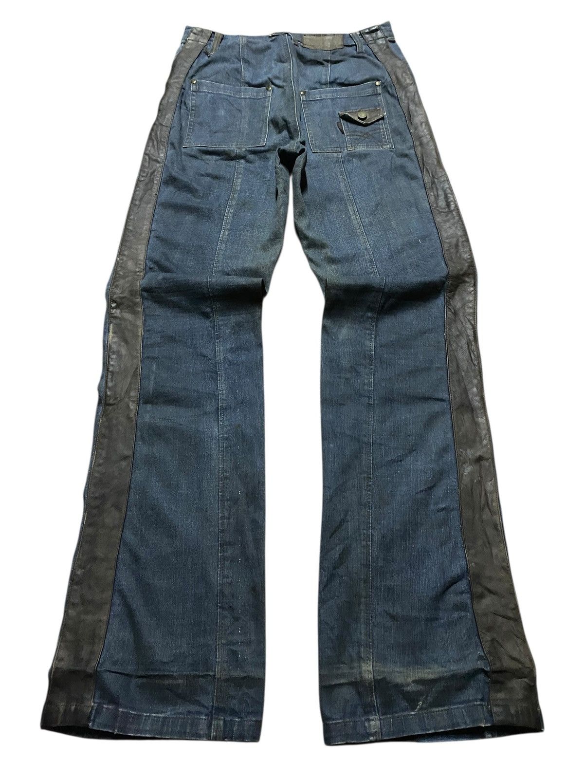 Comme des Garcons Comme Ci Rare 2000s Hybrid Denim Leather Flared Jeans Size US 28 / EU 44 - 2 Thumbnail