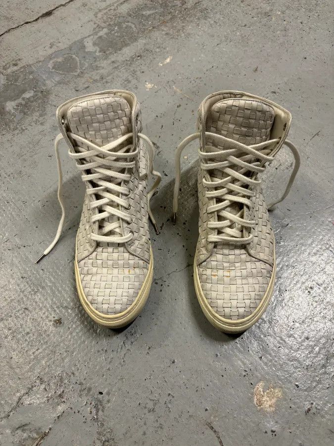 The Last Conspiracy The Last Conspiracy Cream Leather Woven High-Top Sneakers Size US 9 / IT 39 - 2 Thumbnail