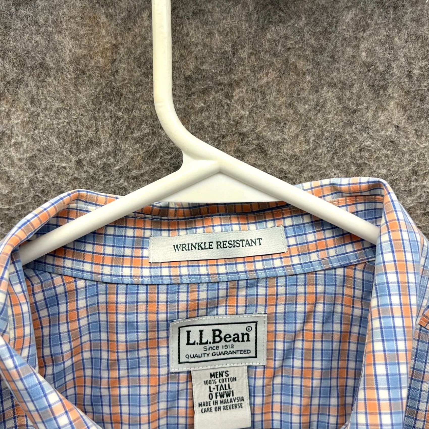 Vintage L.L. Bean Shirt Men Large Blue Orange Button Down Tall Gingham Short Sleeve Oxford Plaid First Size US L / EU 52-54 / 3 - 6 Thumbnail