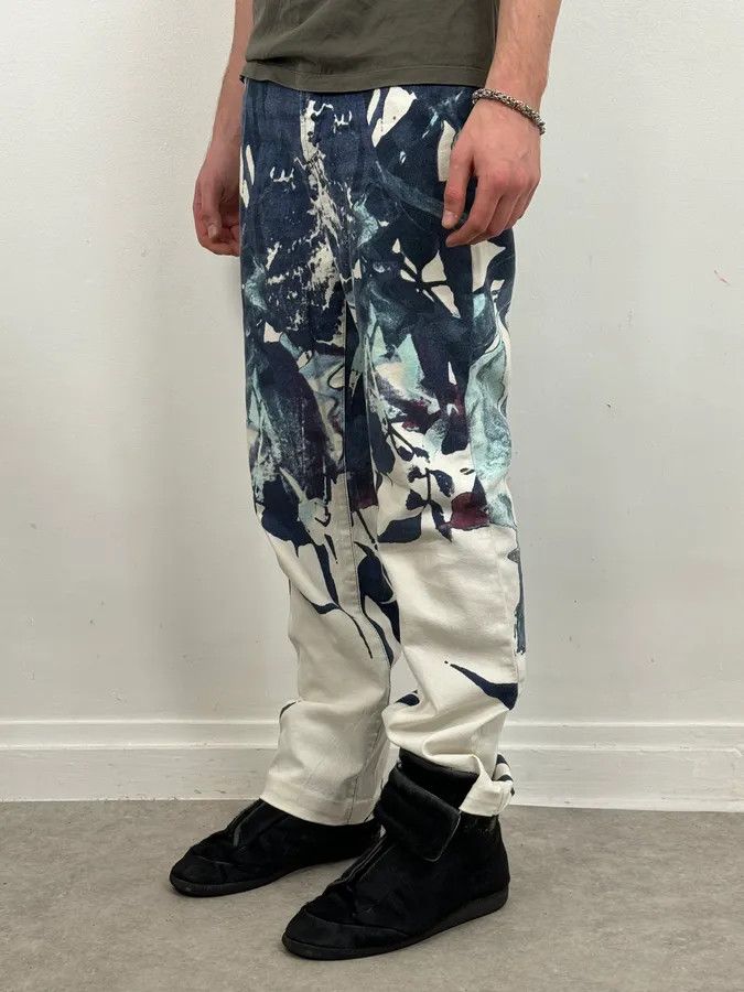 Just Cavalli 2000s Cavalli White Flowers Punk Navy Pants Size US 30 / EU 46 - 2 Thumbnail