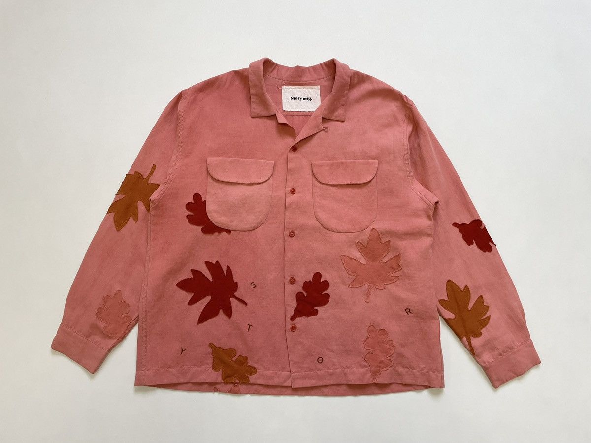 Story Mfg. Pink Linen ‘Leaf Patch Details’ Shirt Size US M / EU 48-50 / 2 - 20 Thumbnail