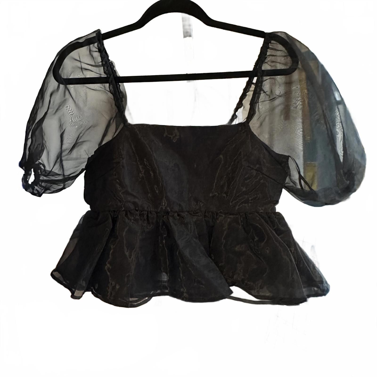 Designer Atlard State Black Puff Sleeve Peplum Top Size S / US 4 / IT 40 - 1 Thumbnail