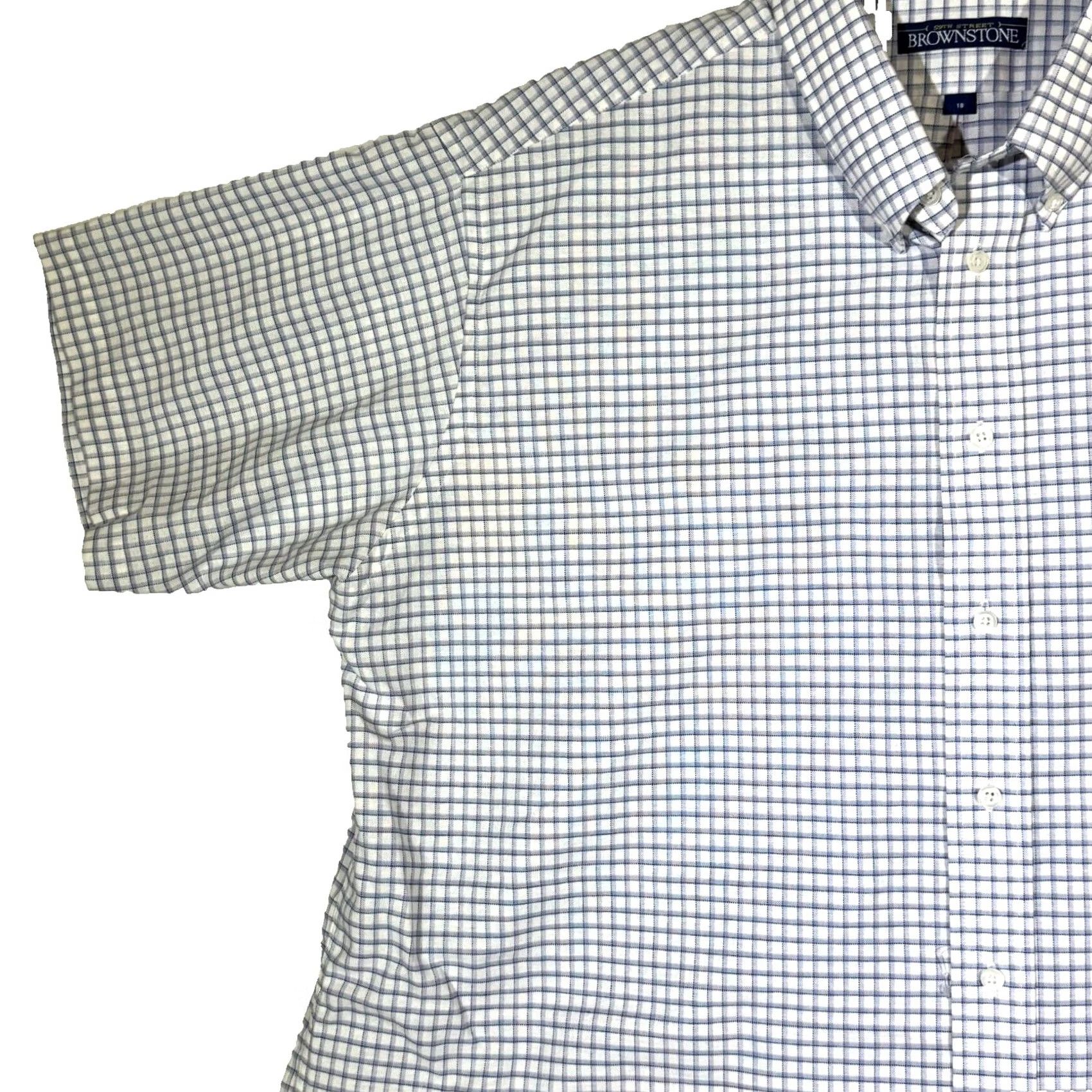 Vintage 59th Street Brownstone Shirt Blue Check Short Sleeve Button-Down M856 Mens Regular 18 XS? Size US XXL / EU 58 / 5 - 2 Thumbnail