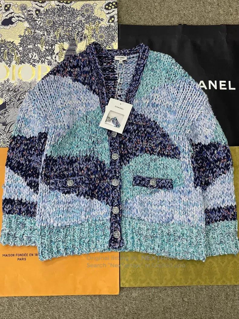 Chanel Chanel 23P blue thick line silhouette knitted cardigan coa Size XS / US 0-2 / IT 36-38 - 1 Thumbnail