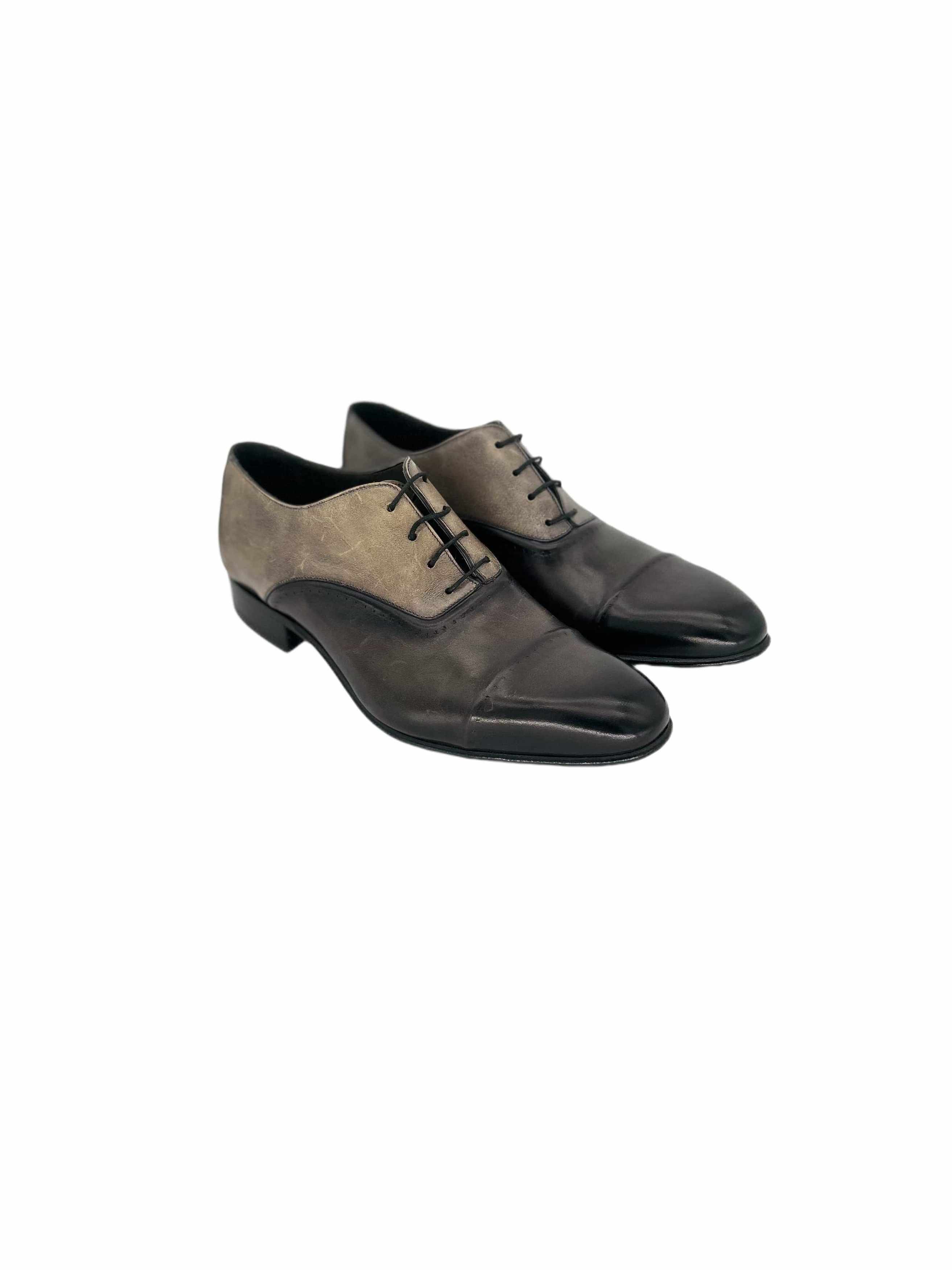 Lanvin Lanvin Grey Burnished Leather Oxford Shoes Size US 7 / EU 40 - 1 Thumbnail