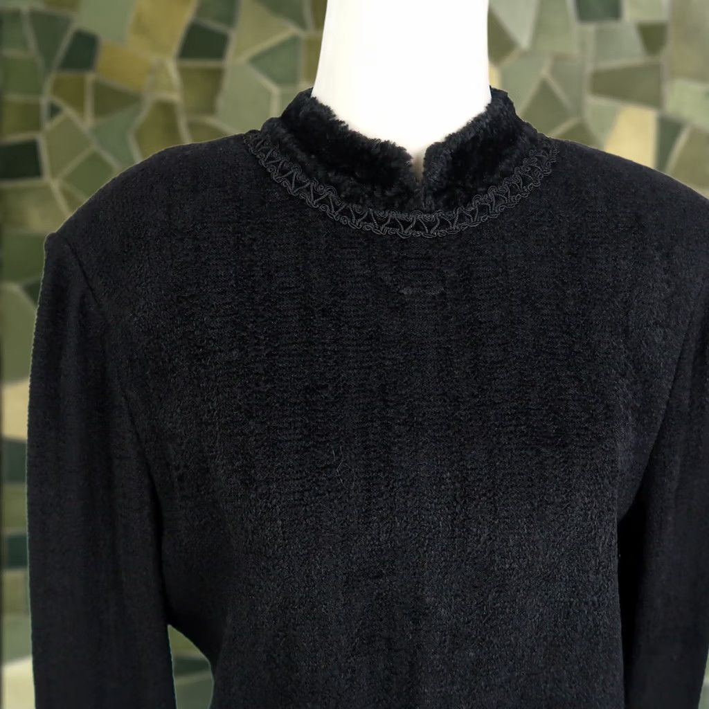 St. John VINTAGE St. John Black Chenille Knit Long Sleeve Midi Dress 10 Womens Fall Winter 80s 90s Business Formal Party/Cocktail Workwear 10 Womens Size L / US 10 / IT 46 - 1 Thumbnail