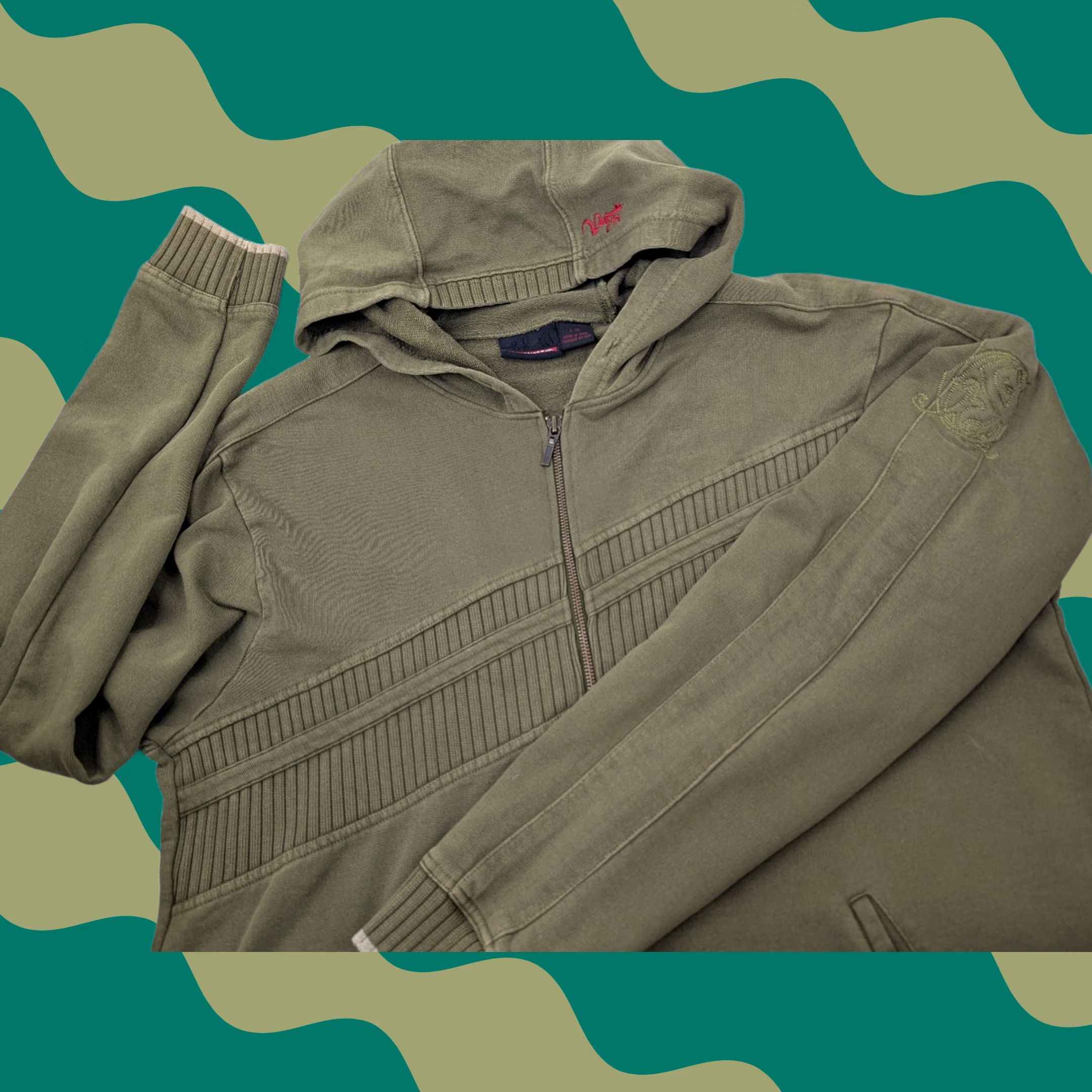Quiksilver VINTAGE 90s Quiksilver Hoodie Men L Olive Green Surf Skater Street Zip Up Hooded Size US L / EU 52-54 / 3 - 1 Thumbnail