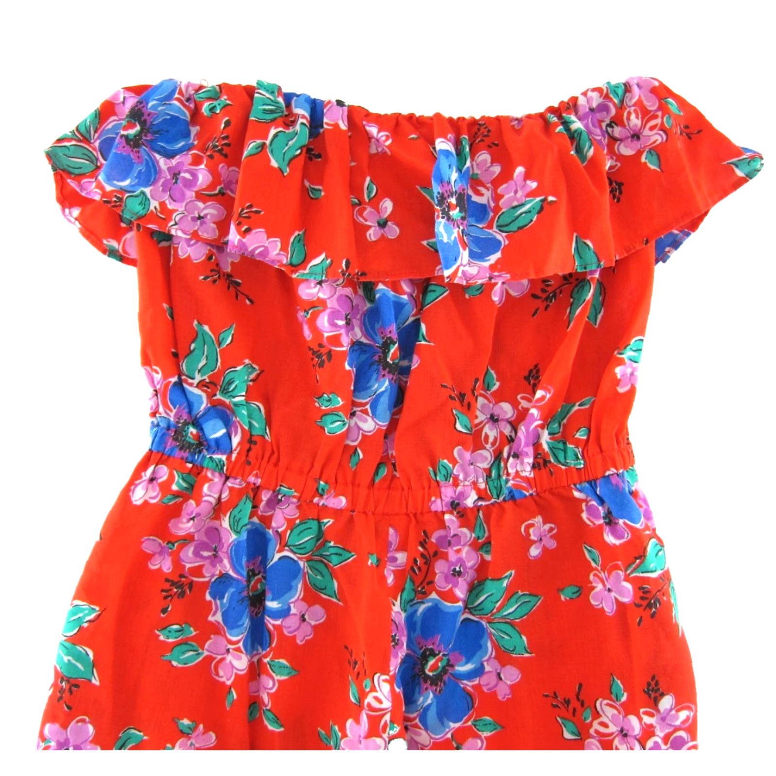 Vintage VINTAGE Handmade Romper Jumpsuit Women S-M Red Flowered Pocket Wide-Leg Sleeveless 100% Cotton Womens Size 28" / US 6 / IT 42 - 3 Thumbnail