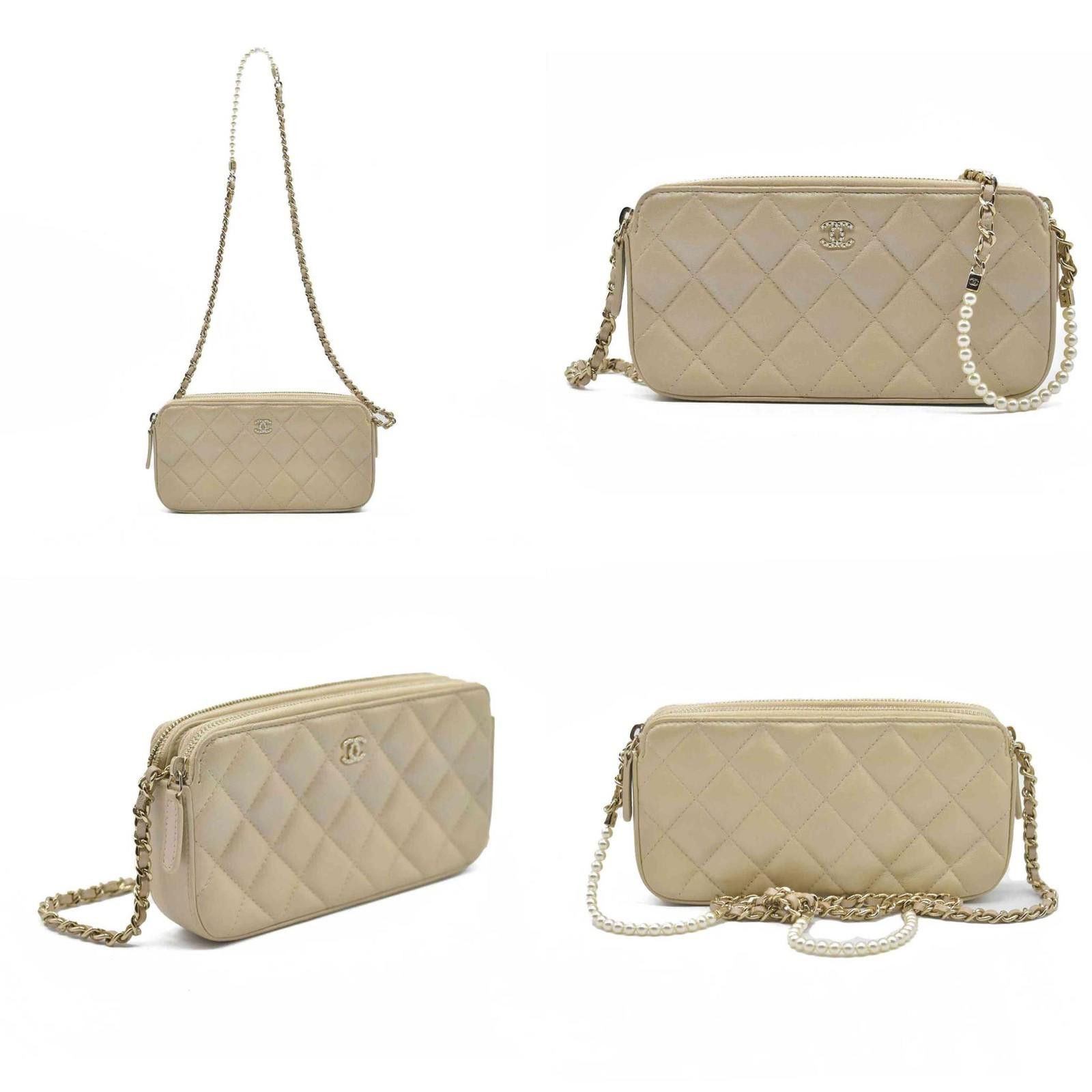 Chanel Chanel Canvas Small Rectangular Leather Chain Clutch Beige Size ONE SIZE - 2 Thumbnail