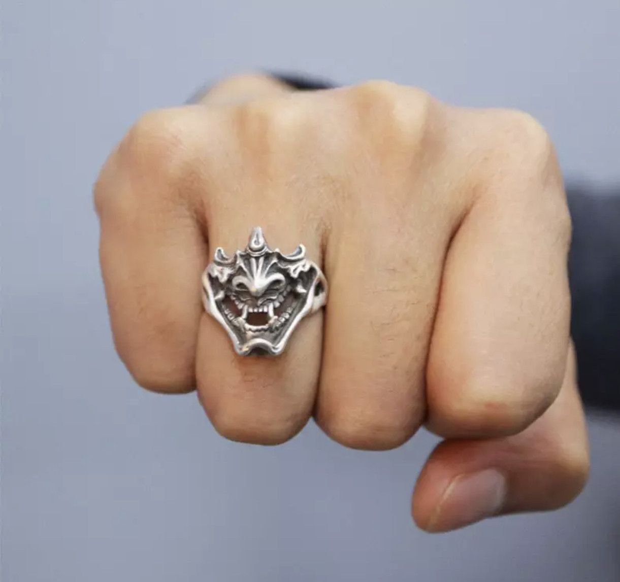 Jewelry Demon Samurai Ring Japanese Ninja Hannya Mask Jewelry Chrome Size ONE SIZE - 1 Thumbnail