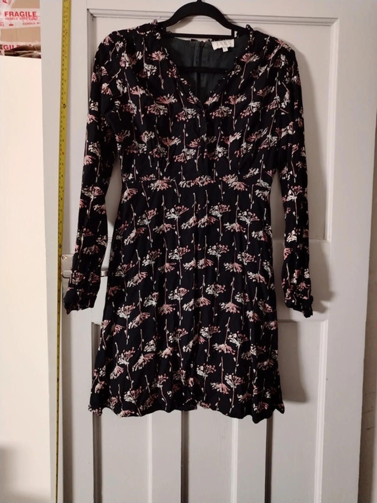 Japanese Brand Jaba black floral long sleeve dress ruffle neck Size S / US 4 / IT 40 - 5 Thumbnail