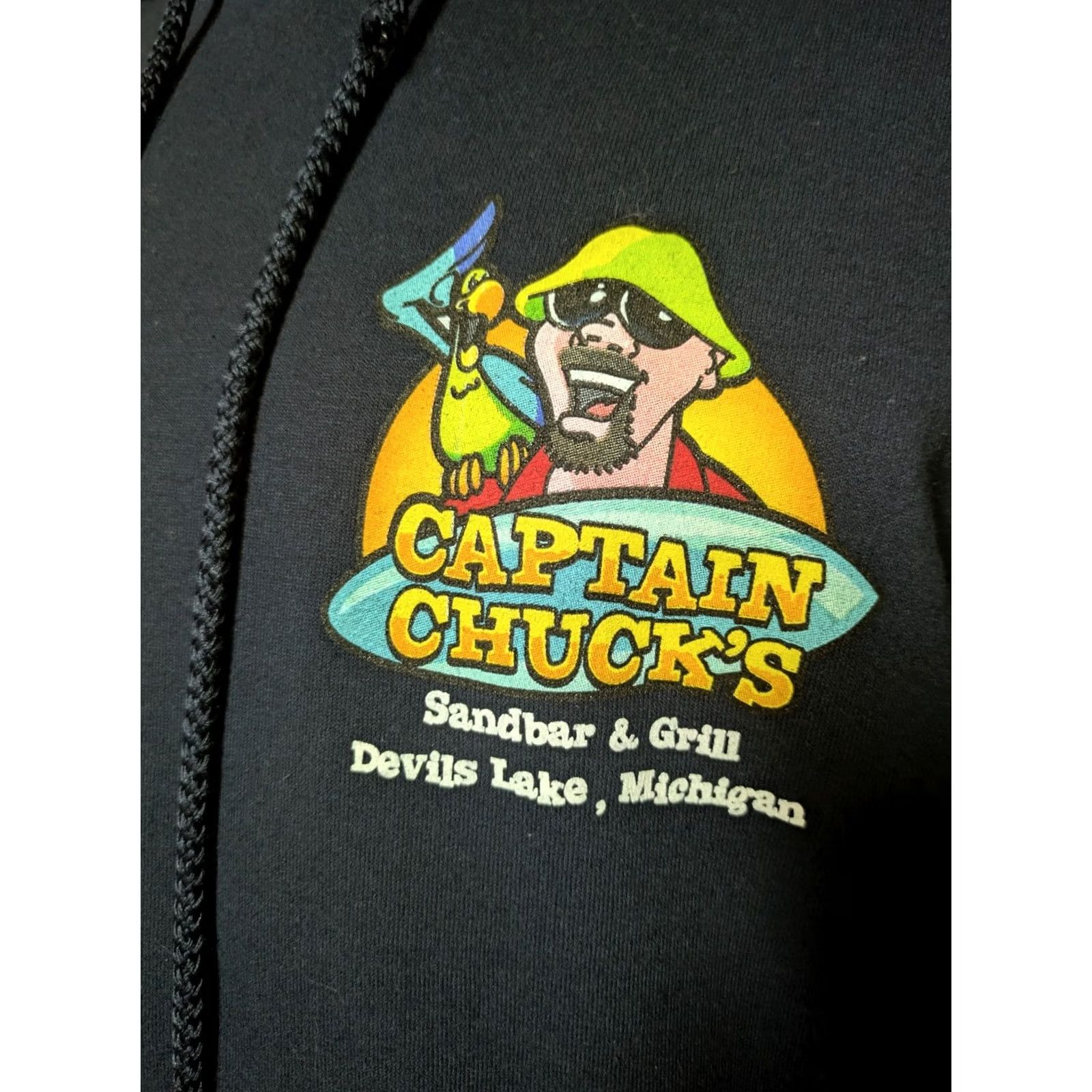 Jerzees Jerzees Captain Chucks Sandbar Grill Hoodie 2XL Blue Fleece Shirt Size US XXL / EU 58 / 5 - 2 Thumbnail