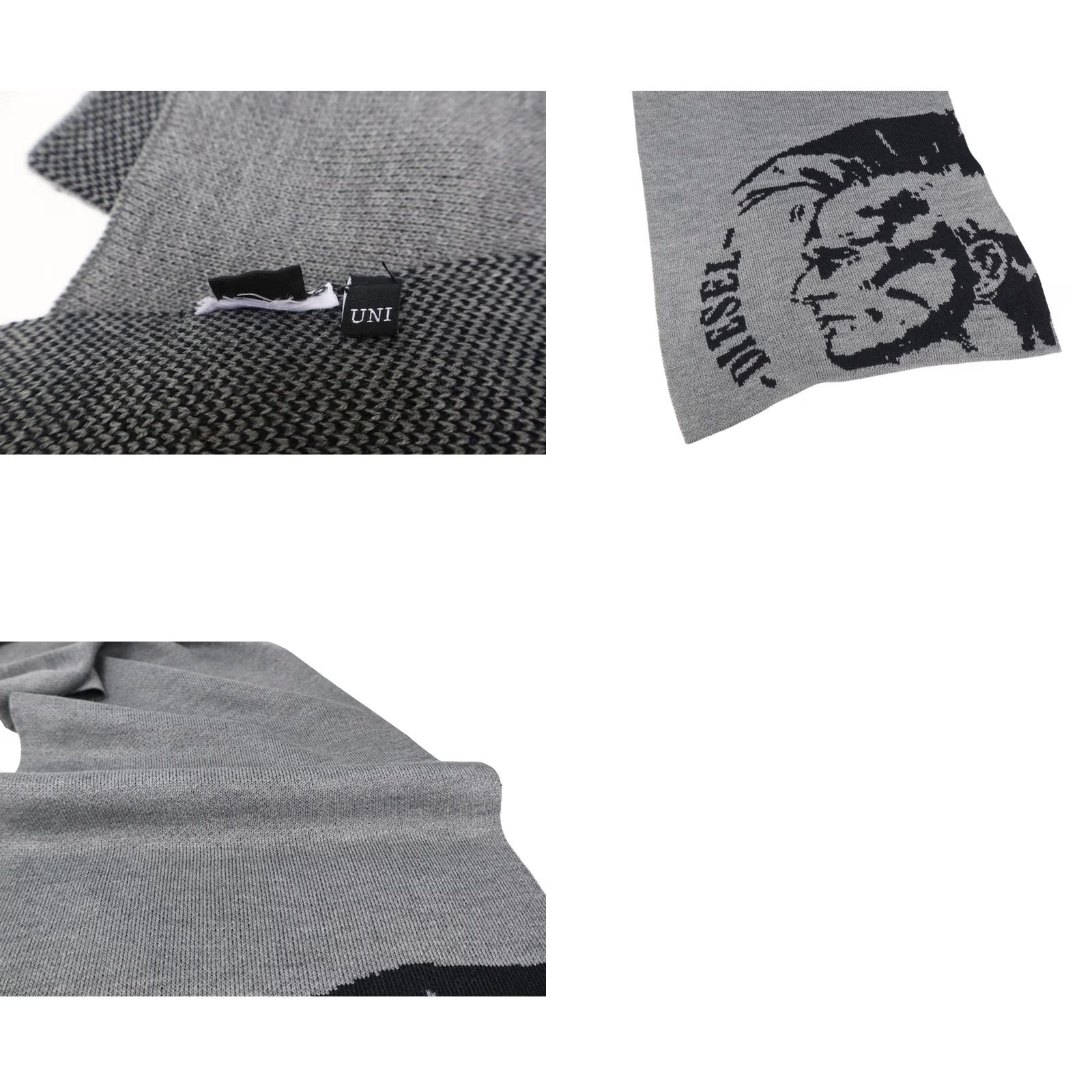 Diesel DIESEL Scarf Men ONE SIZE Grey Logo Rib Knitted Rectangle Muffler Size ONE SIZE - 8 Thumbnail