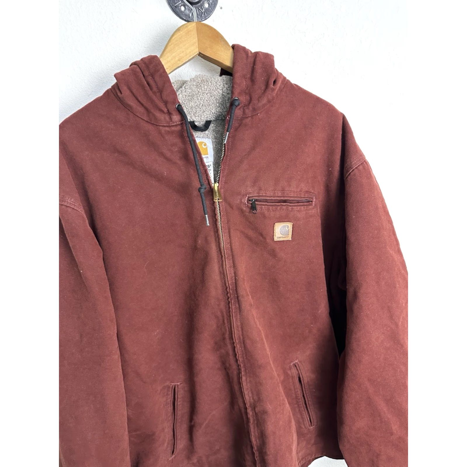 VINTAGE Carhartt Jacket J141 2XLT Rust Red Canvas Hooded Lined Parka Men}