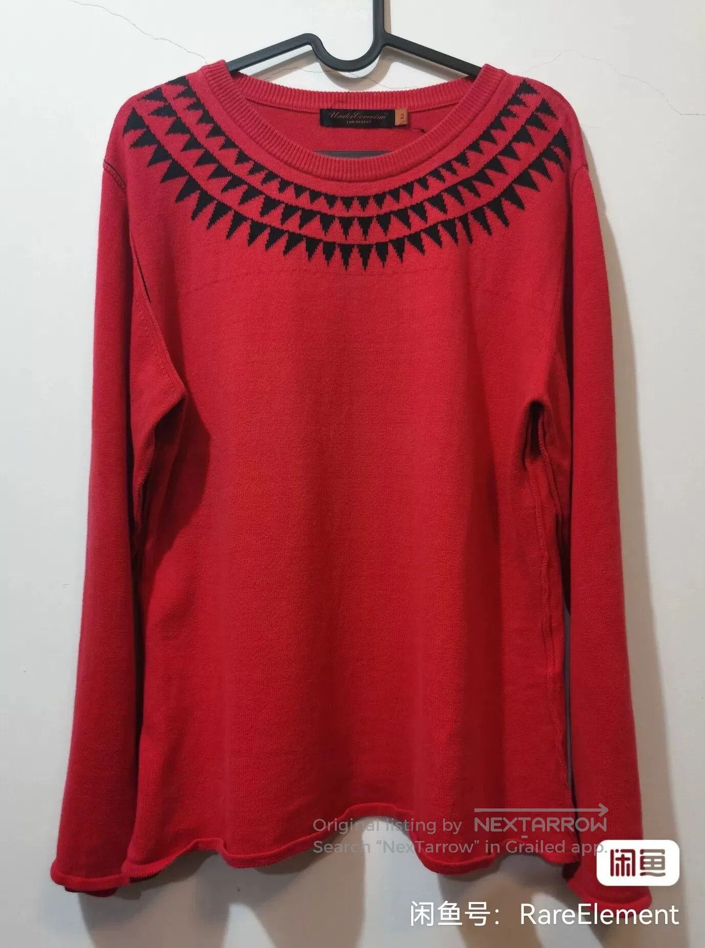 Undercover red long sleeve knit sweater with zigzag design. Size US S / EU 44-46 / 1 - 1 Thumbnail