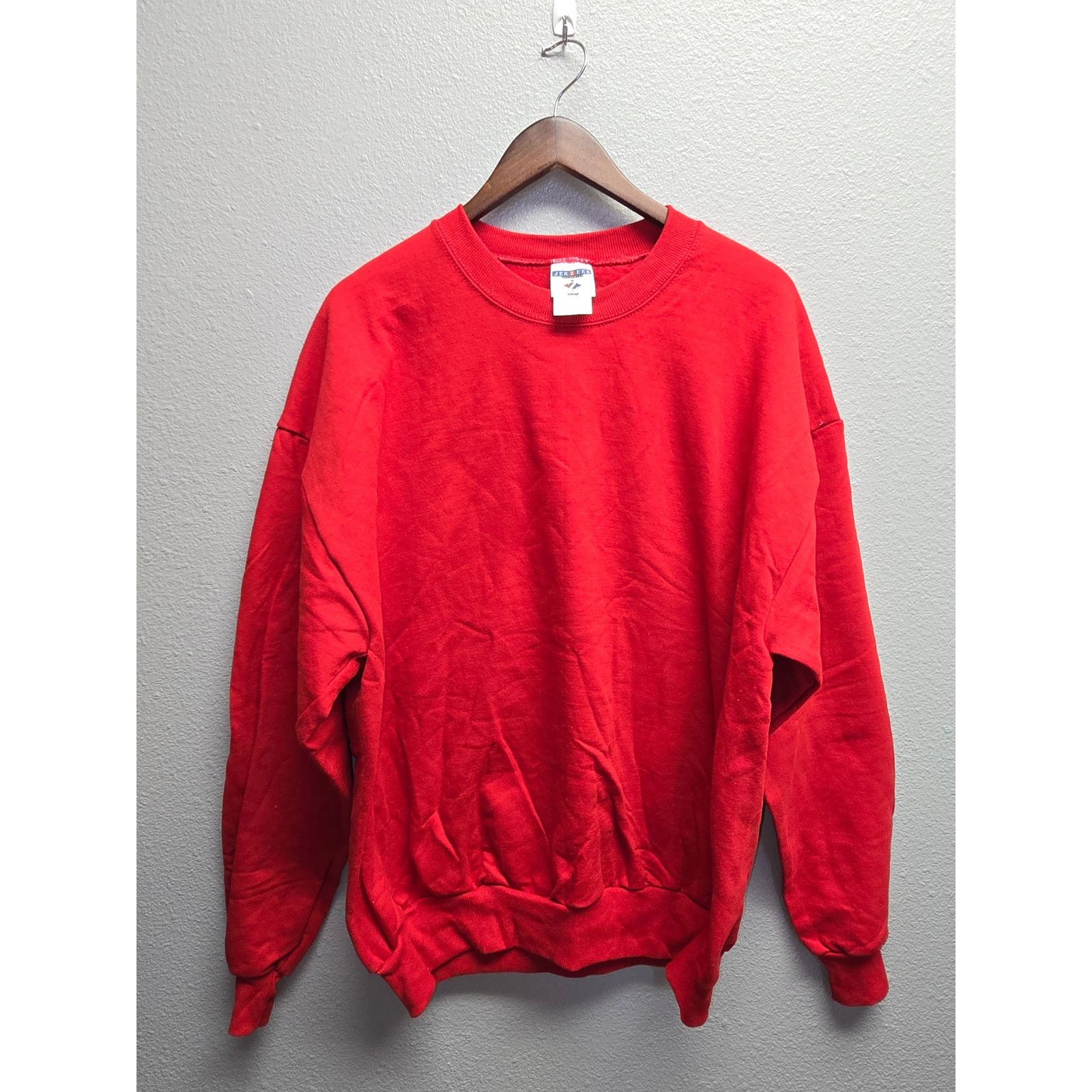 Jerzees Vintage Blank Red Crewneck 90s Jerzees Plain Sweatshirt DS L Size US XL / EU 56 / 4 - 1 Thumbnail