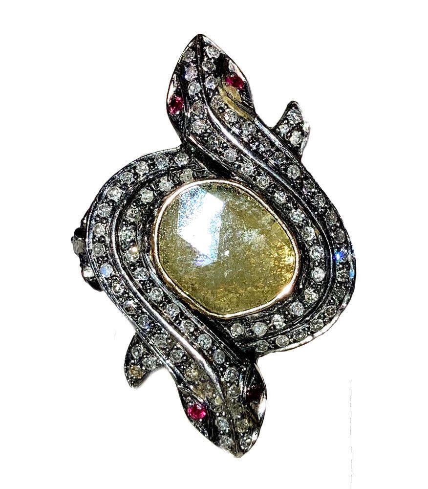 Designer Diamond Pave Ruby Sterling Double Snake Cocktail Ring Size ONE SIZE - 1 Thumbnail