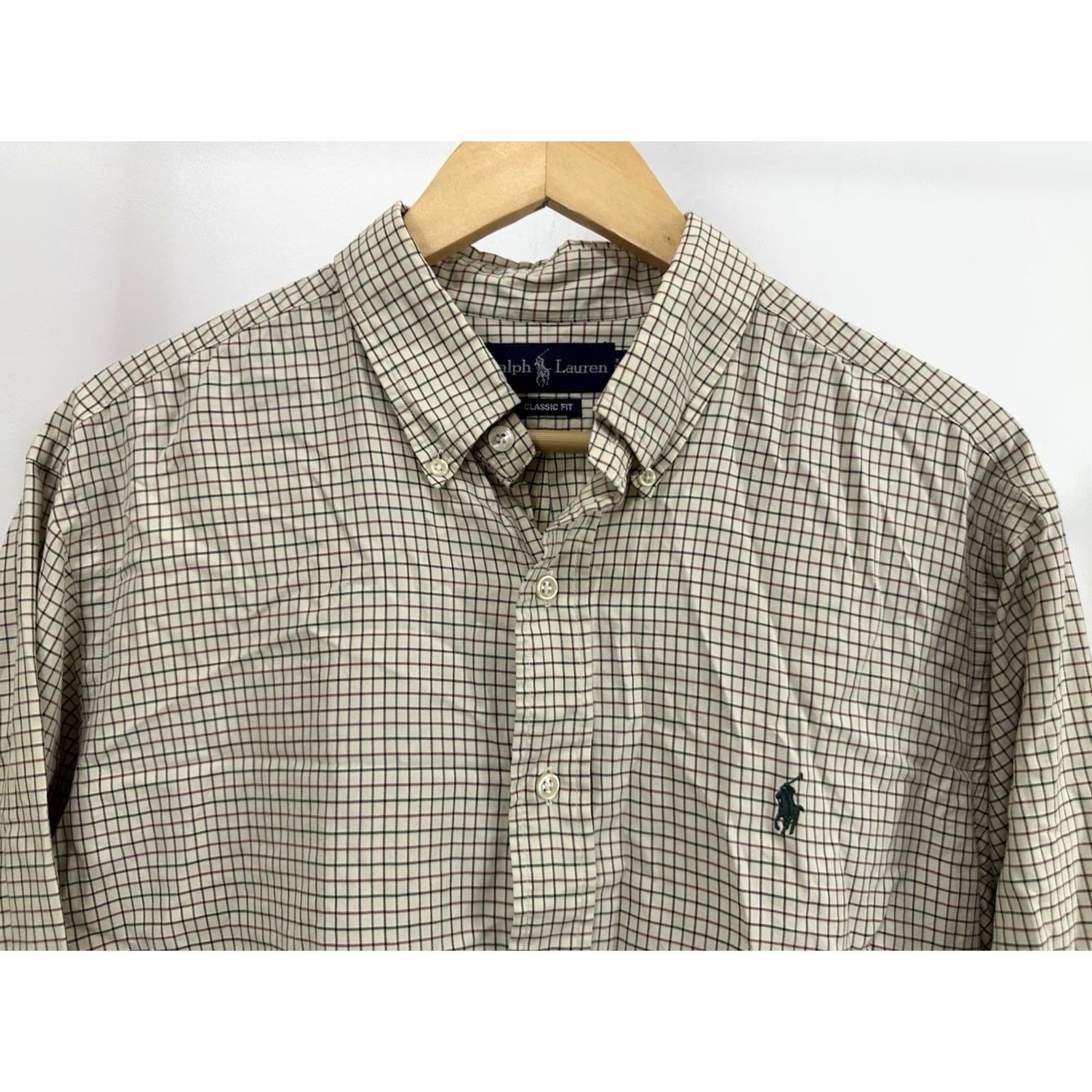 Ralph Lauren Ralph Lauren Men's Button-Down Long Sleeve Shirt XL Beige Pony Checkered Shirt Mens XL Button-Up Shirt Size US XL / EU 56 / 4 - 4 Thumbnail
