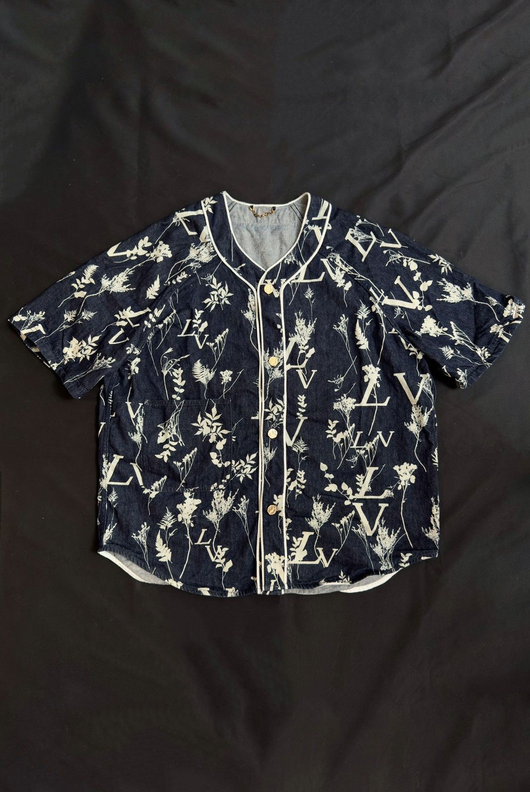 Louis Vuitton LV Leaf Denim Baseball Jersey Shirt | Grailed