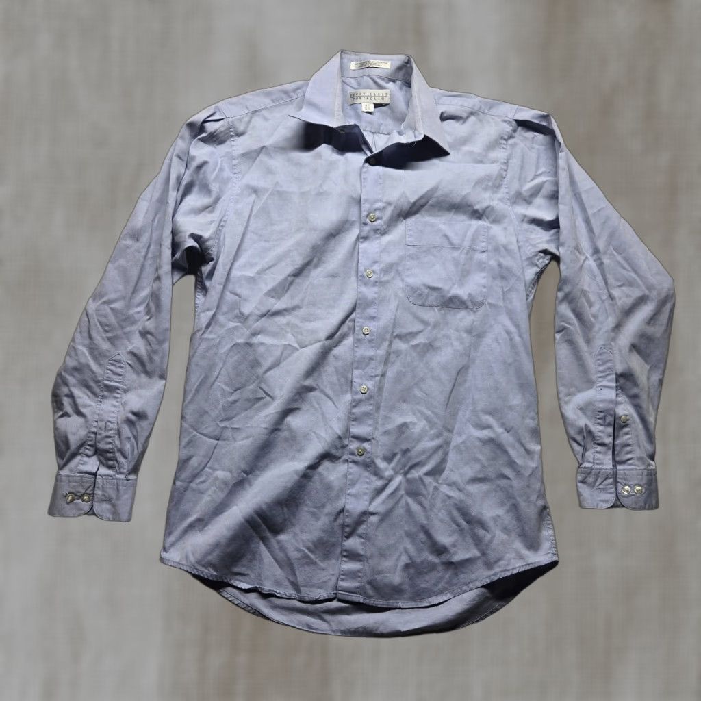 Perry Ellis Perry Ellis Shirt Button-Up Solid Light Blue Long Sleeve 15.5 Mens Regular Adult Blue Portfolio Button Up Shirt 15.5 Mens Size US M / EU 48-50 / 2 - 1 Thumbnail
