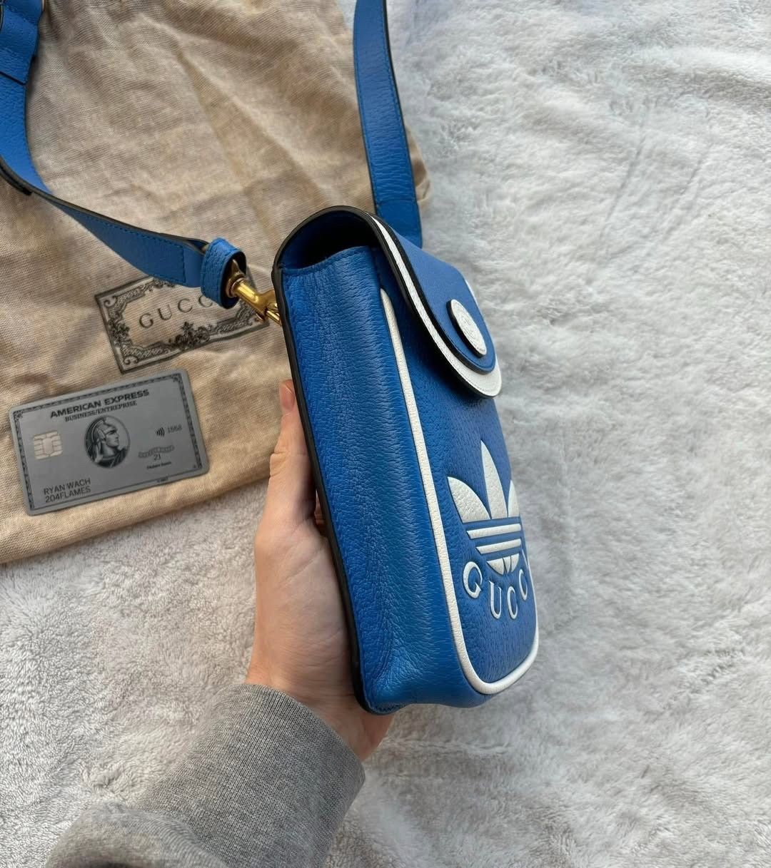 Adidas × Gucci Gucci x Adidas Blue Leather Logo Side Phone Bag - Authentic Size ONE SIZE - 2 Thumbnail
