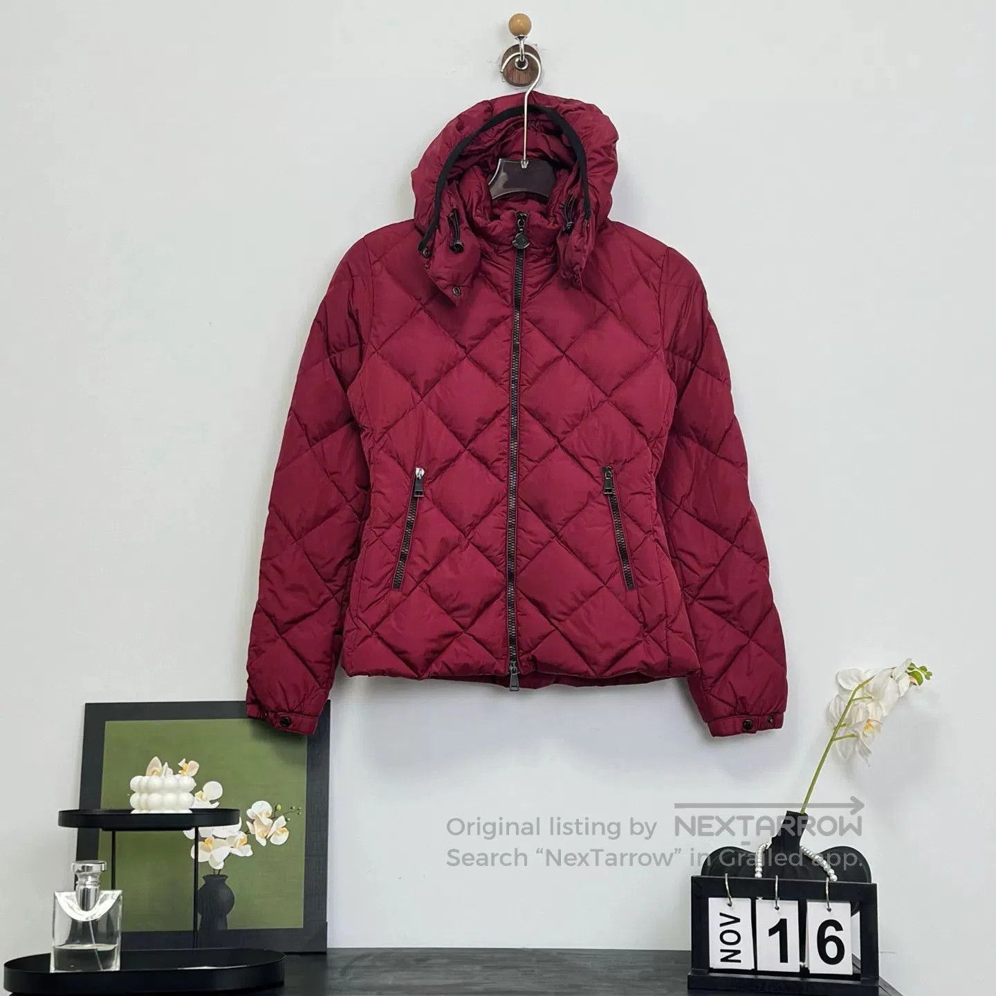Moncler Moncler Red Hooded Quilted Down Jacket. Size XS / US 0-2 / IT 36-38 - 1 Thumbnail