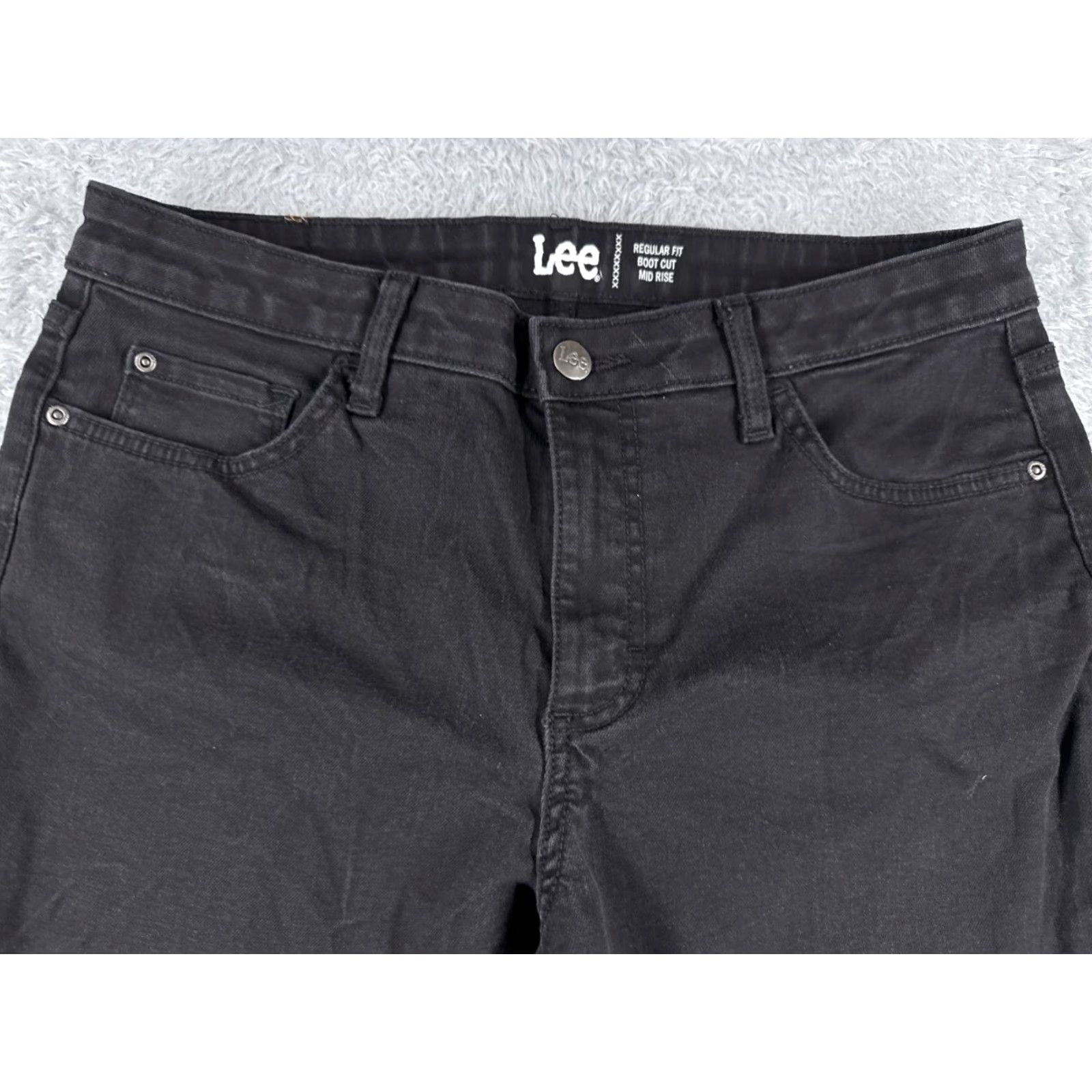 Lee Lee Jeans Women 12P Black Denim Bootcut Regular Mid Rise 31x28 Cotton Blend 5-Pocket Zipper Slimming Classic Lee Slender Secret Mens? Size 34" / US 12 / IT 48 - 4 Thumbnail