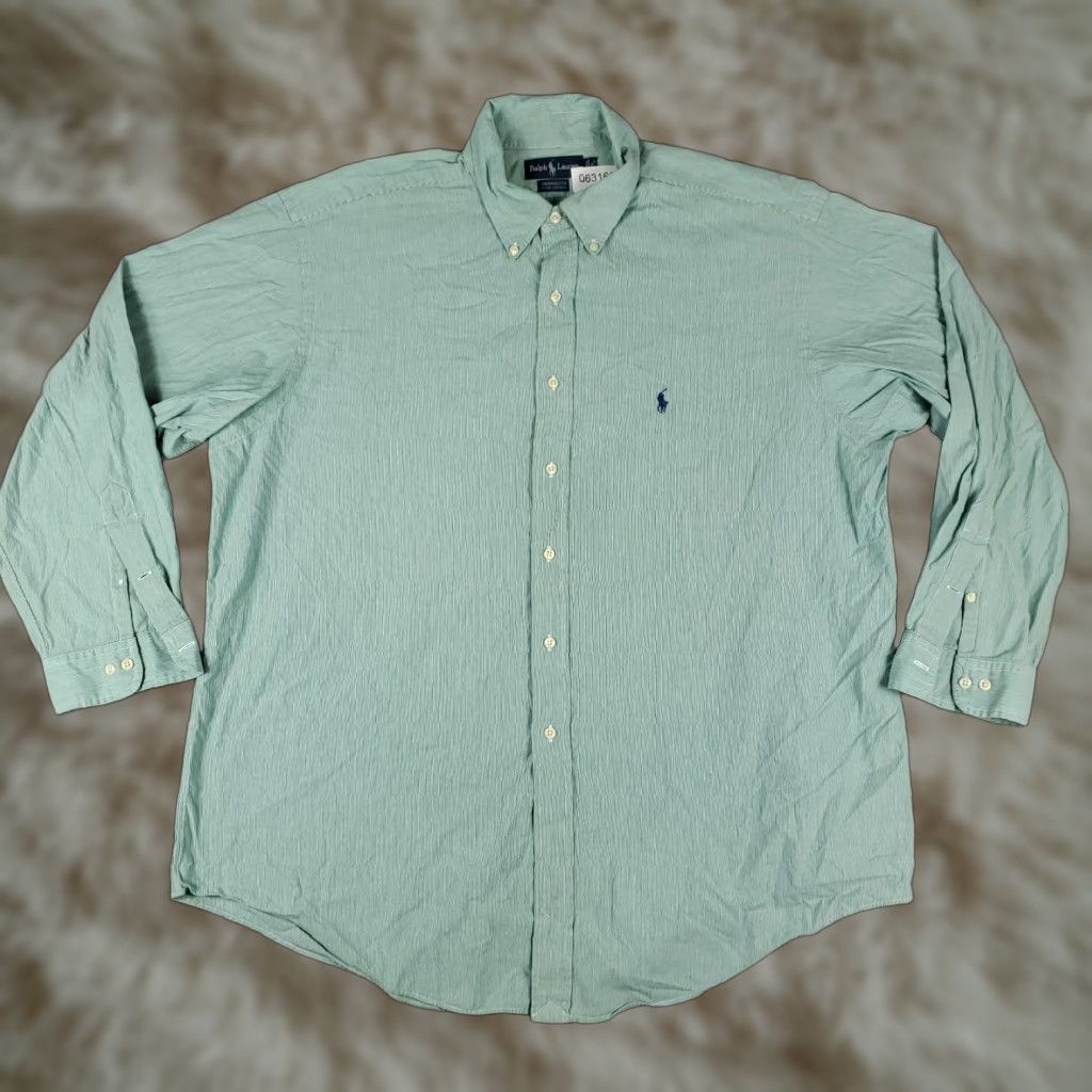 Ralph Lauren Ralph Lauren Dress Shirt Men's 18 Green Pony Button-Down Long Sleeve Non-Iron 100% Cotton Regular Size 18 Mens Size 48R - 1 Thumbnail