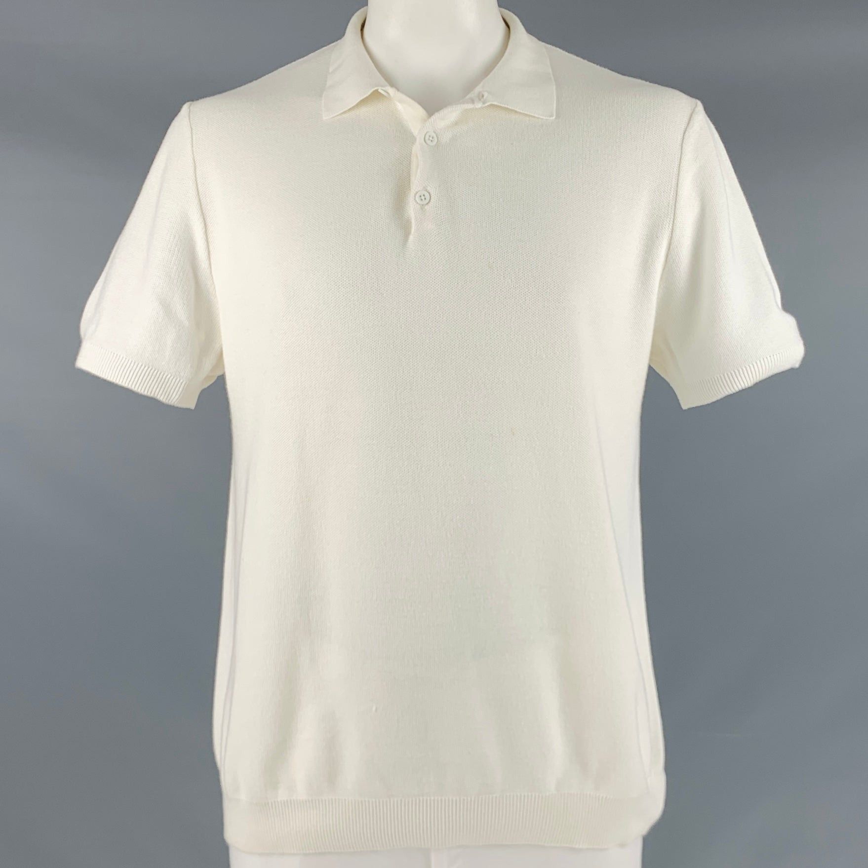 image of Sunspel Off White Pique Cotton Short Sleeve Polo, Men's (Size XL)