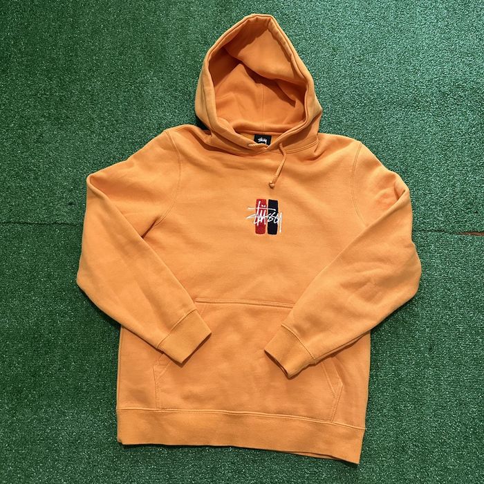 Stussy Orange Stussy Logo Hoodie with Velour Patch | Grailed