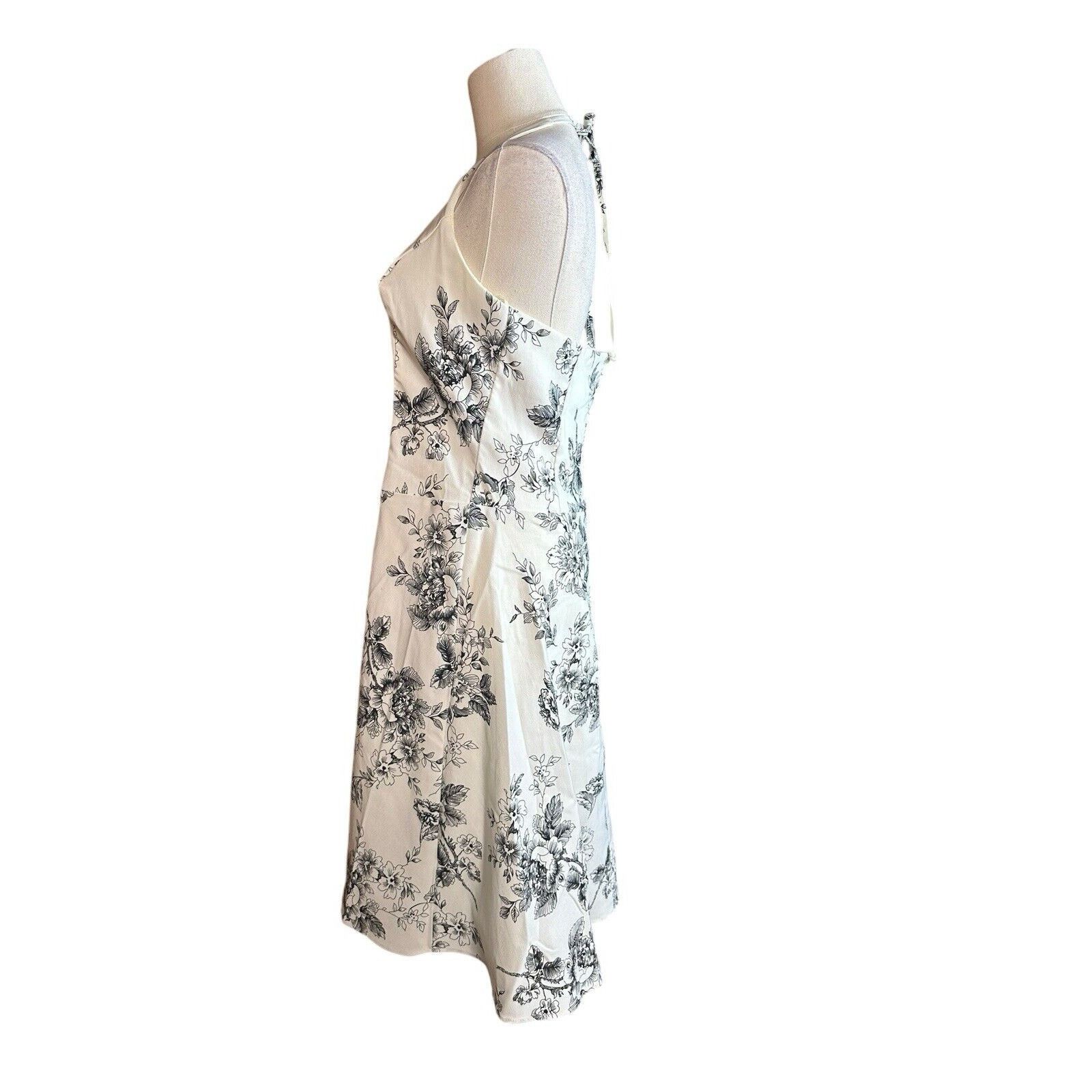 Other Y2K B Smart White Floral Halter Dress V Neck Full Skirt 7/8 Size M / US 6-8 / IT 42-44 - 4 Thumbnail