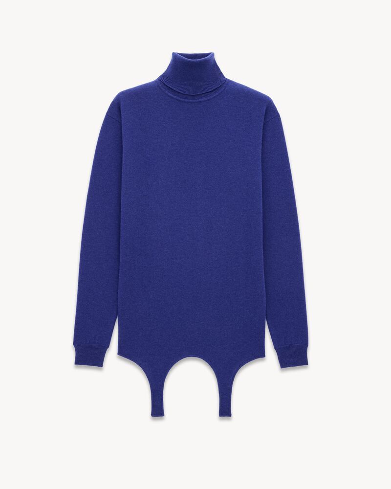 Saint Laurent Paris o1b1hav111125 Turtleneck Garter Sweater in Cashmere in Blue Size L / US 10 / IT 46 - 1 Thumbnail