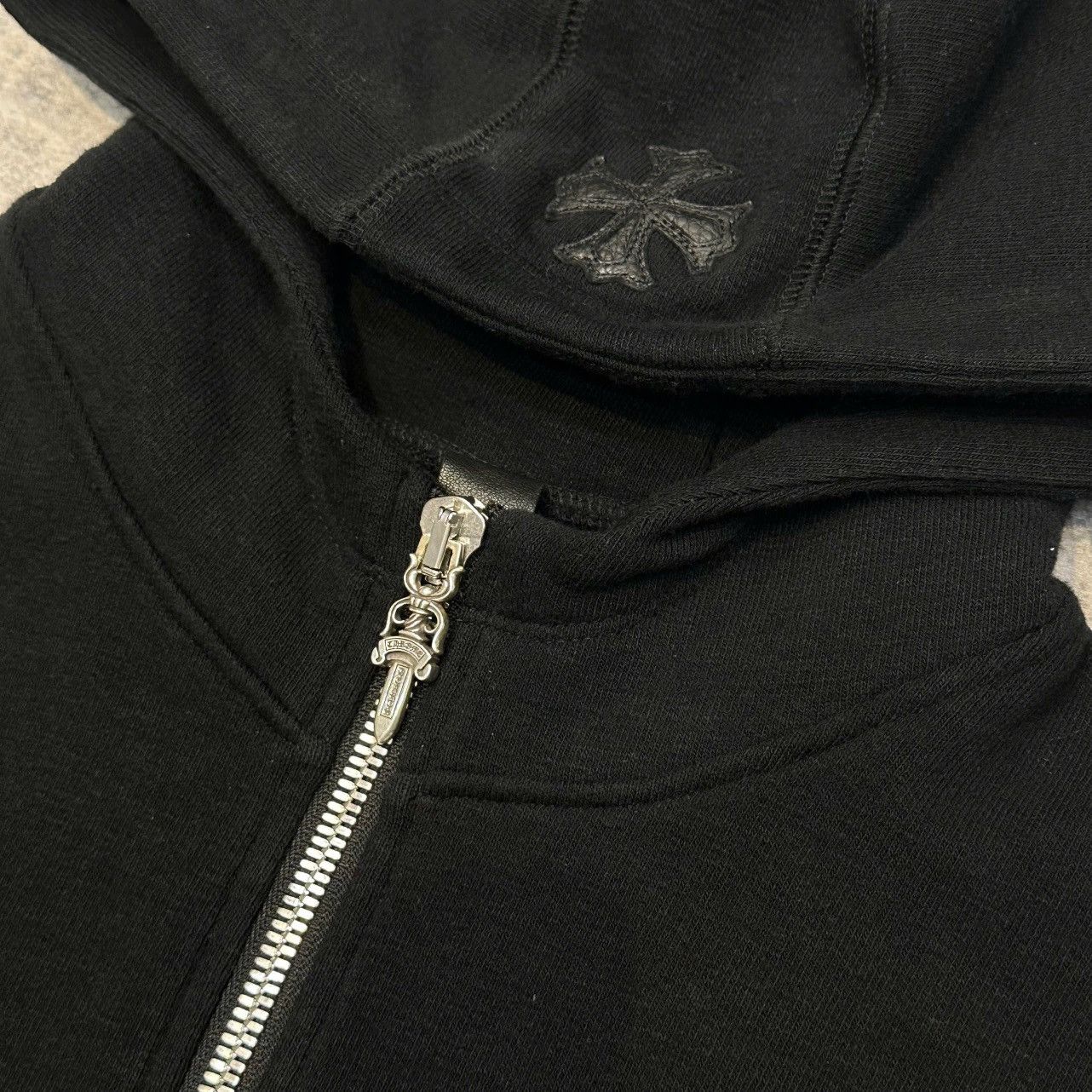 Chrome Hearts CHROME HEARTS Black Leather Plus Patchwork Terry Hoodie Zip Size US S / EU 44-46 / 1 - 2 Thumbnail