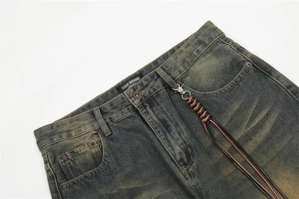 Japanese Brand Komura x Mako Washed men's punk trend distressed loose jeans Size US 32 / EU 48 - 3 Thumbnail