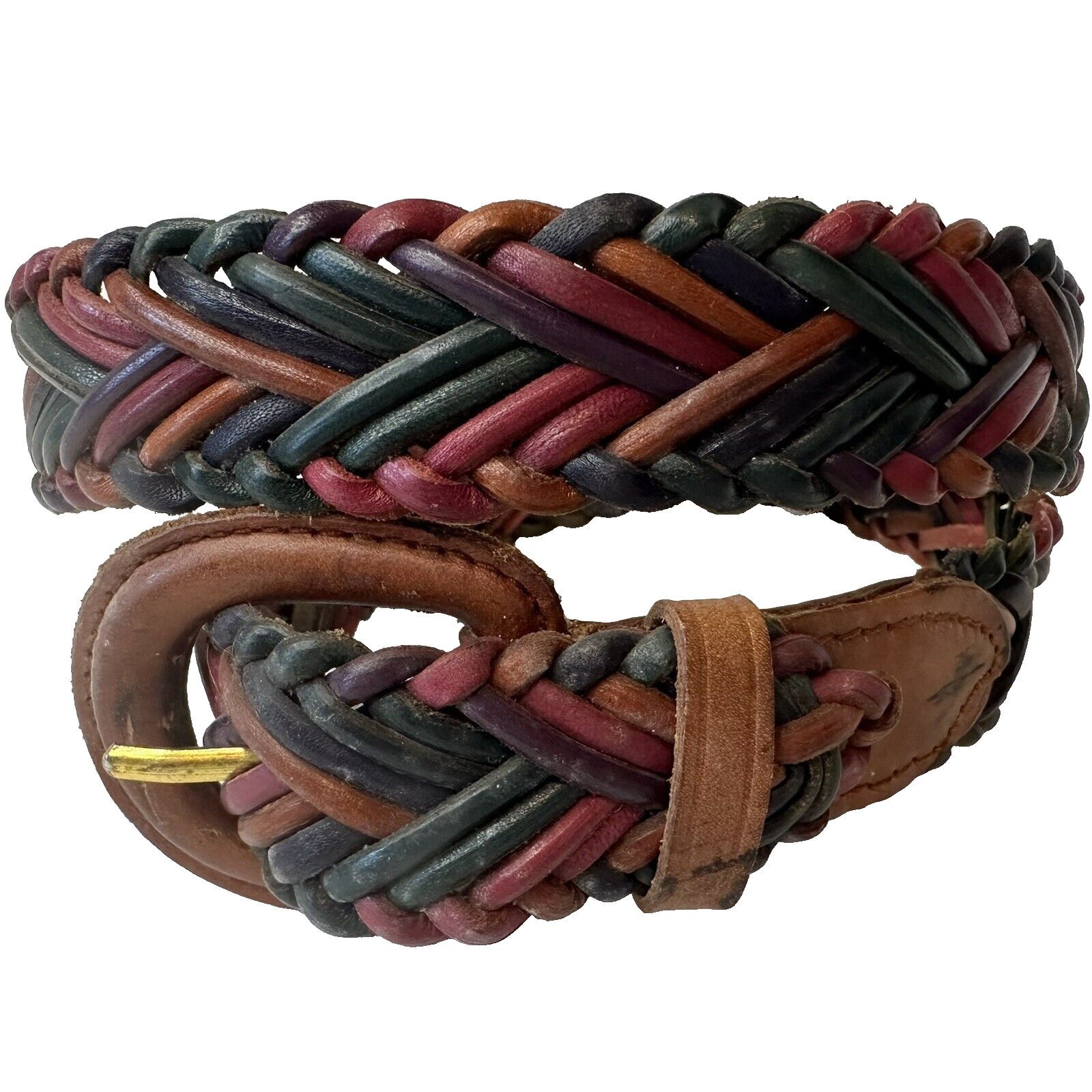 Other Braided Woven Genuine Bonded Leather Belt, Multi-color Size ONE SIZE - 1 Thumbnail