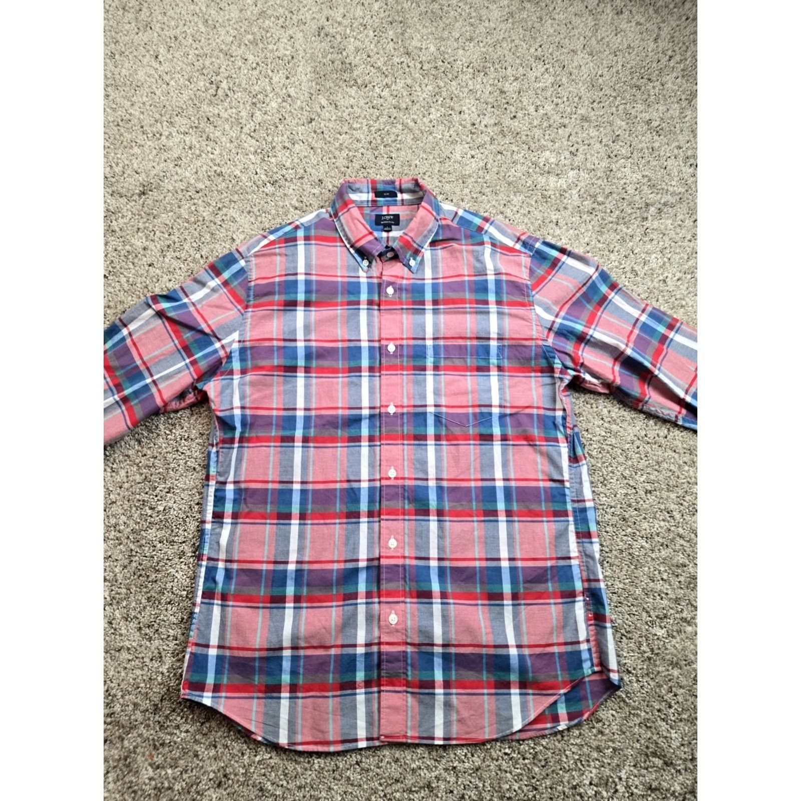 J.Crew J.CREW Shirt Mens Large Red Plaid Slim Fit Long Sleeve Cotton Button Up Size US L / EU 52-54 / 3 - 3 Thumbnail