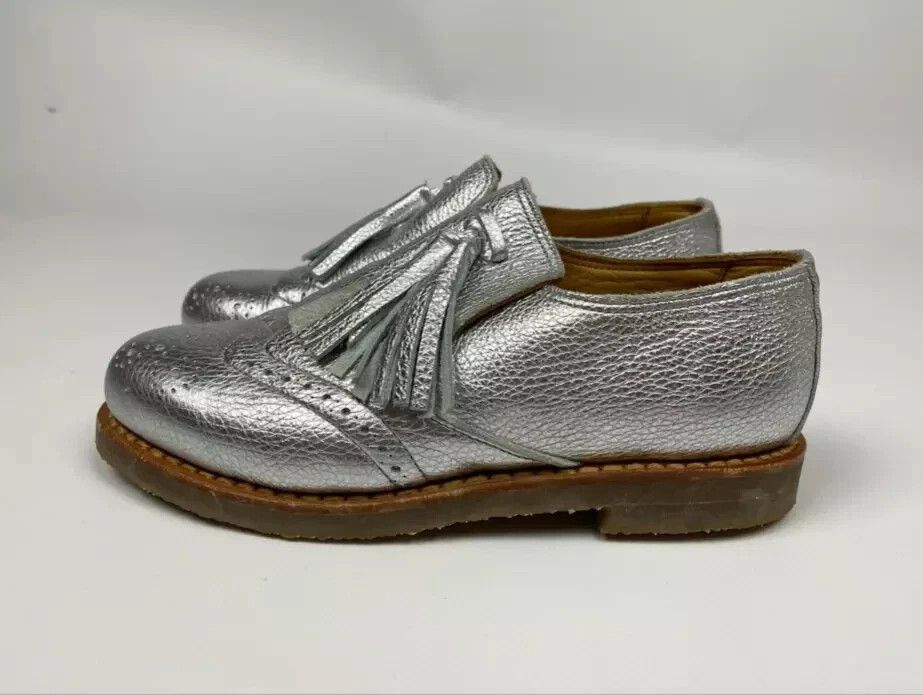 Vintage Penelope Chilvers Women’s Leather Silver Loafer Oxford Shoes Size US 6.5 / IT 36.5 - 2 Thumbnail