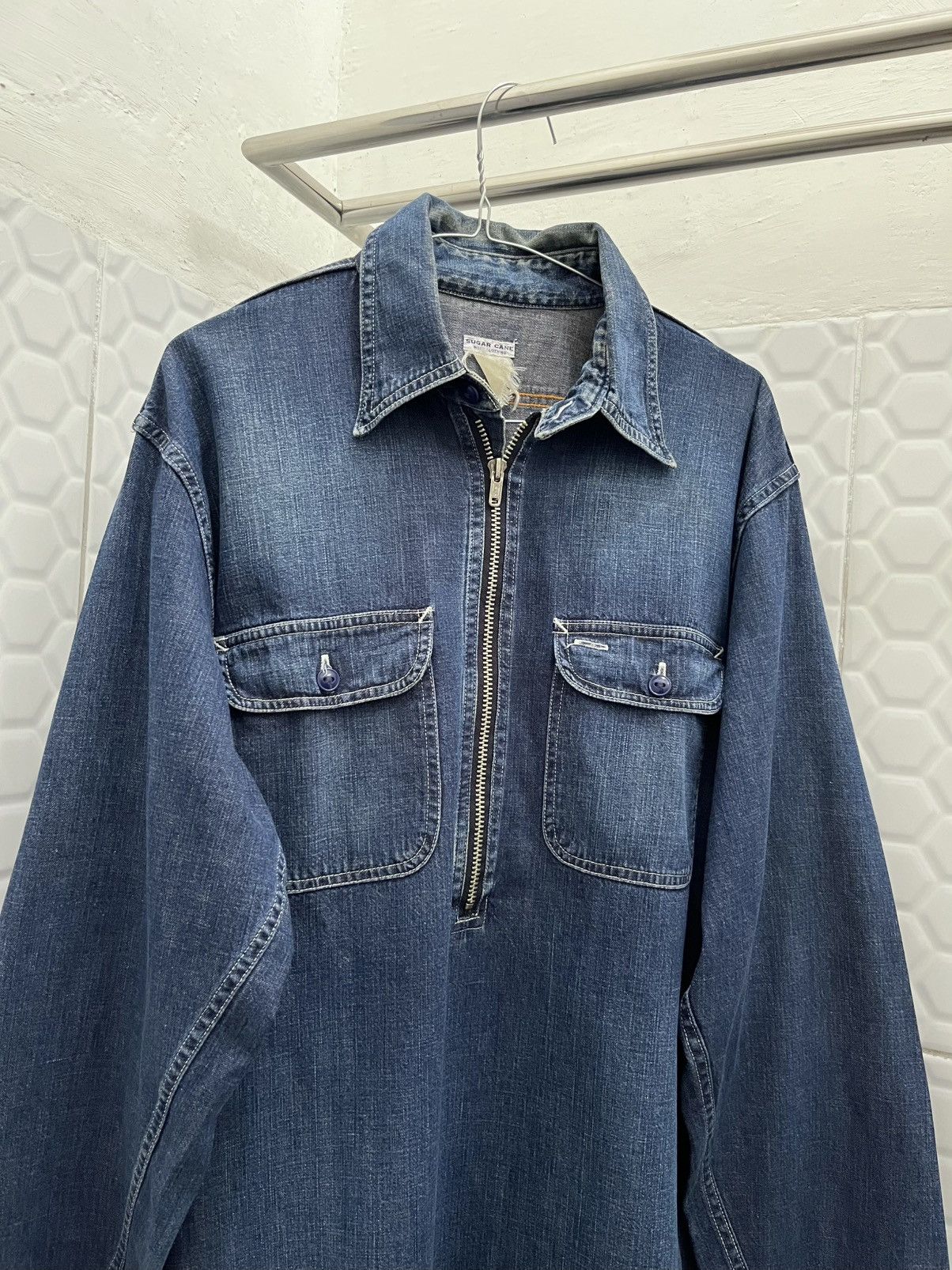 Sugar Cane × Toyo Enterprises Vintage Sugar Cane Half-Zip Denim Work Shirt Size US L / EU 52-54 / 3 - 3 Thumbnail