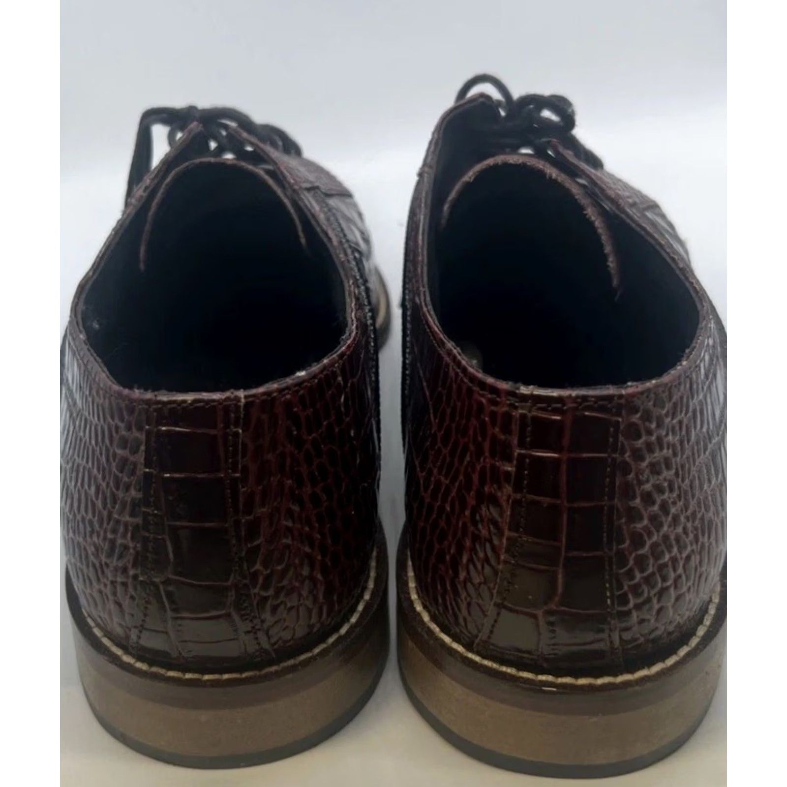 Stacy Adams Stacy Adams Mens Burgundy Crocodile Embossed Cap Toe Oxford Leather Shoes Size 13 Size ONE SIZE - 4 Thumbnail