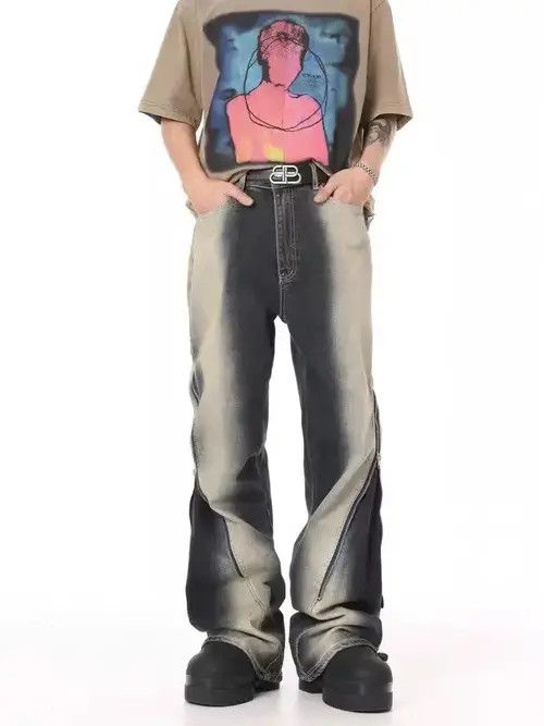 Jean Retro washed old gradient RO style large zipper jeans Size US 32 / EU 48 - 1 Thumbnail