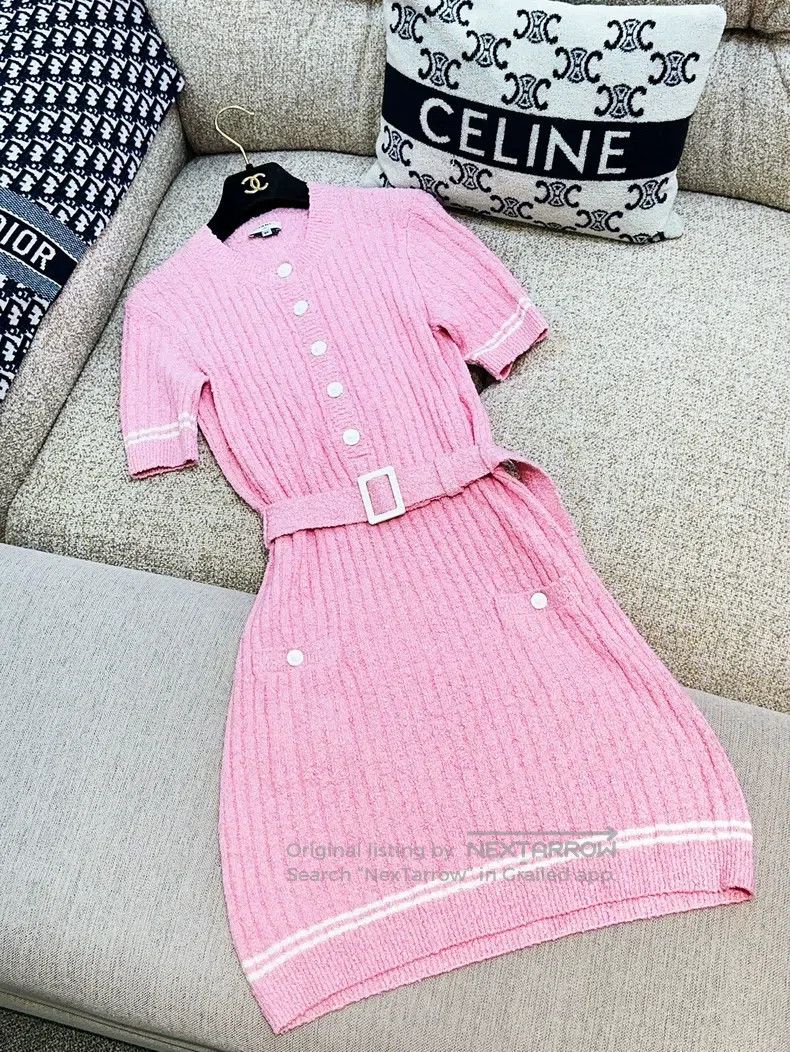 Chanel Chanel 22P pink knitted short-sleeved dress Size XXS / US 00 / IT 34 - 4 Thumbnail