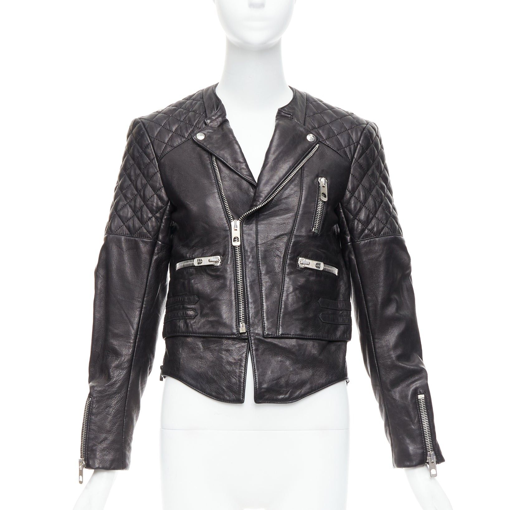 Balenciaga BALENCIAGA 2011 black leather quilted silver zip crop moto biker FR38 M Size M / US 6-8 / IT 42-44 - 1 Thumbnail